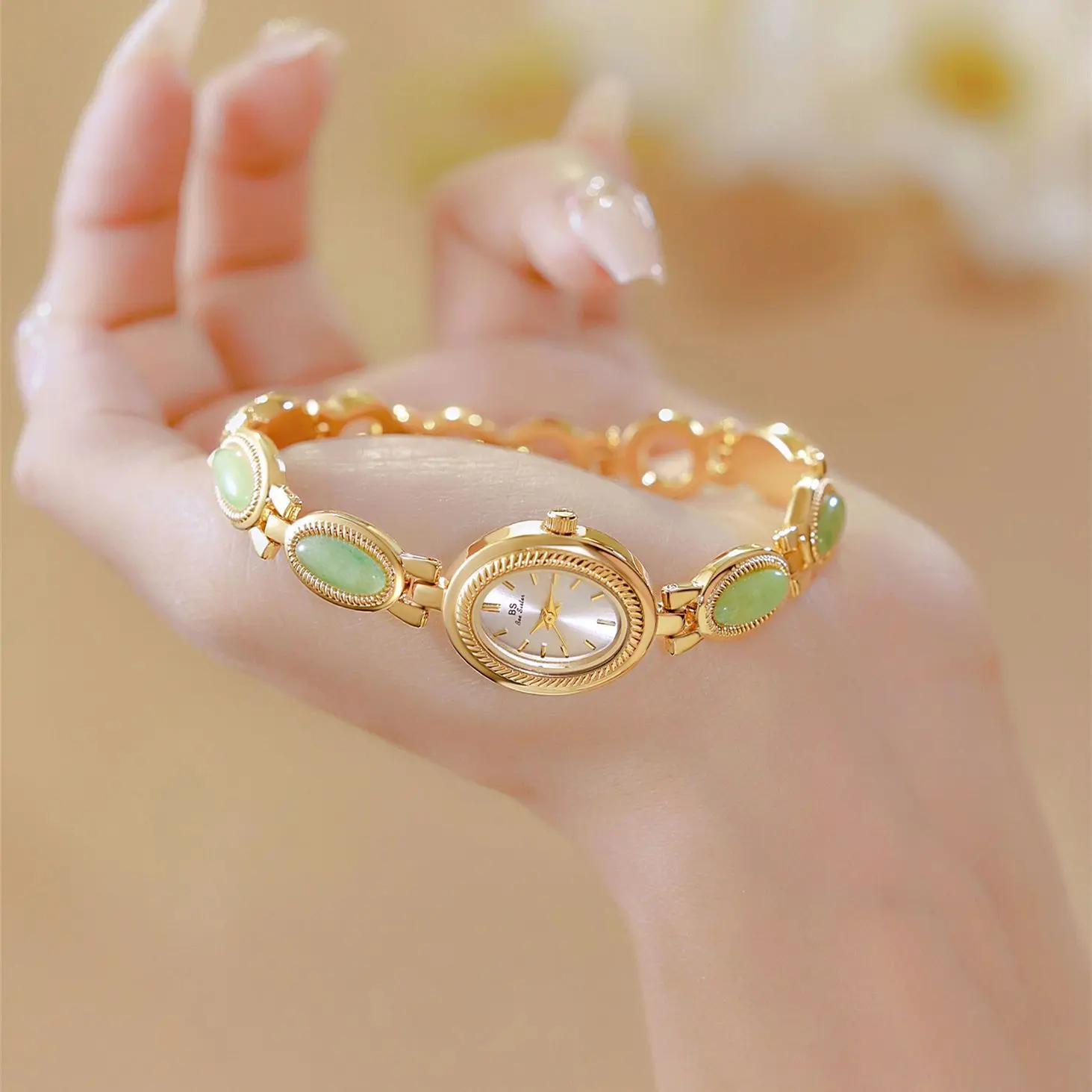 UTHAI-Relógio impermeável retrô para mulheres, pulseira de marca de luxo, pedra dongling natural, jade hotan, relógios avançados em corrente,