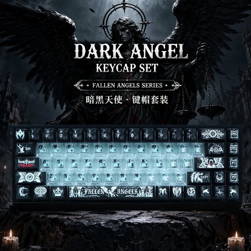 Russian, English 136-key Carbon Fiber Pattern Dark Angel Keycap PC Transparent Mechanical Keyboard Keys