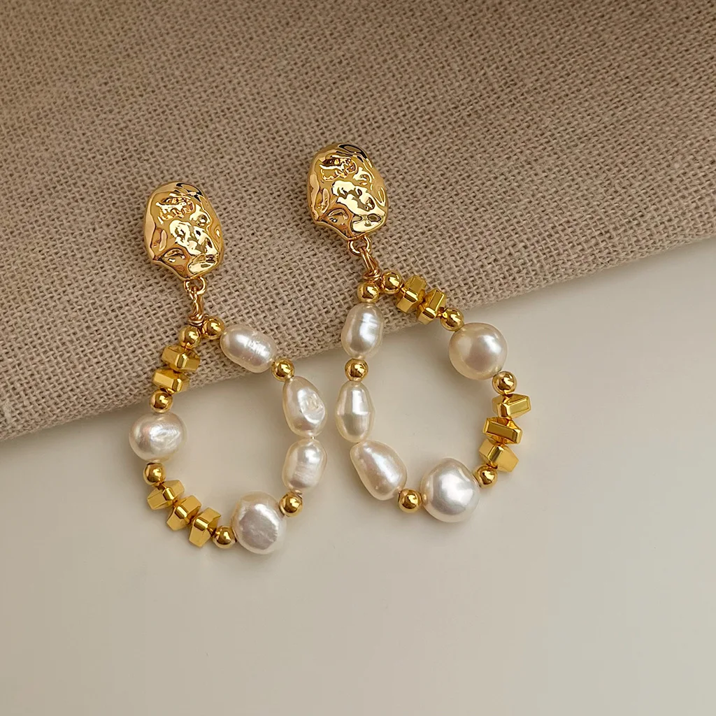 

Luxury Natural Pearl Earrings,Long Chain Pearl 18K Gold Plated Danglel Earrings For High End Women's Ear Accessories