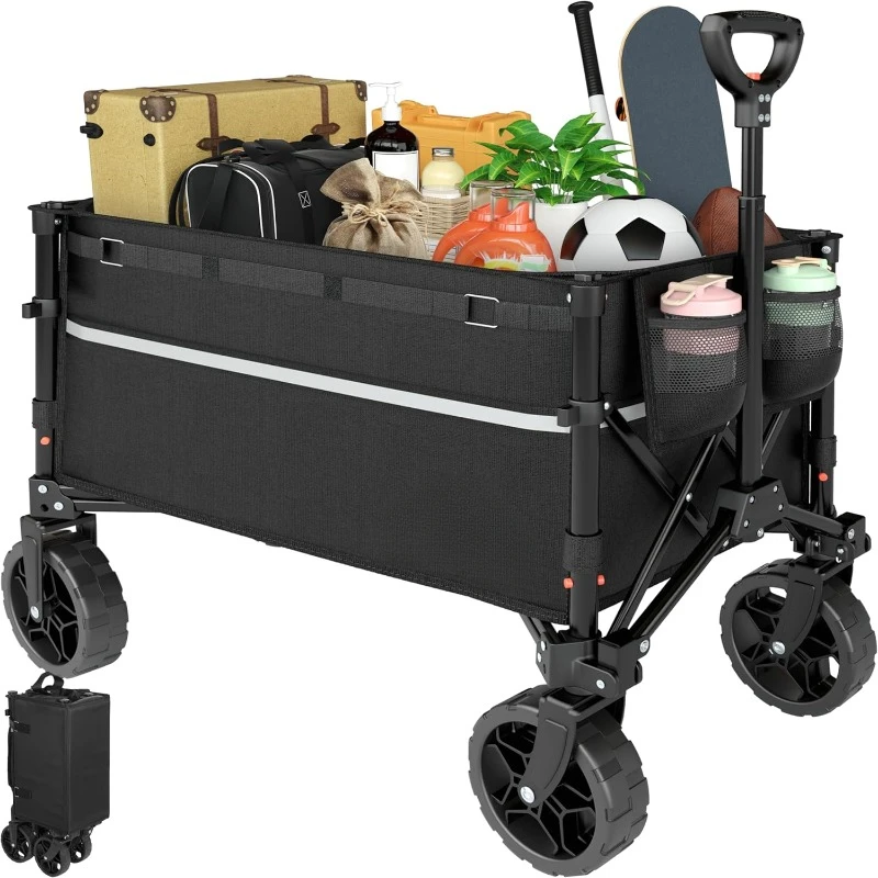 Collapsible Wagon Cart with Wheels Foldable - Folding Utility Heavy Duty Wagons Carts for Grocery Sports Garden Shopping Camping