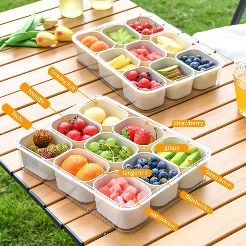 Refrigerator Storage Box 9 Grid Food Vegetable Fruit Retain Freshness Storage Box Fridge Organizer Meat Onion Ginger