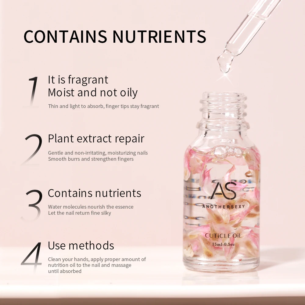 AS 15ML Dried Flower Cuticle Nutrient Oil Nourish Repair Damaged Nails Vitamin Nail Care Oil Treatment Moisturizes Strength