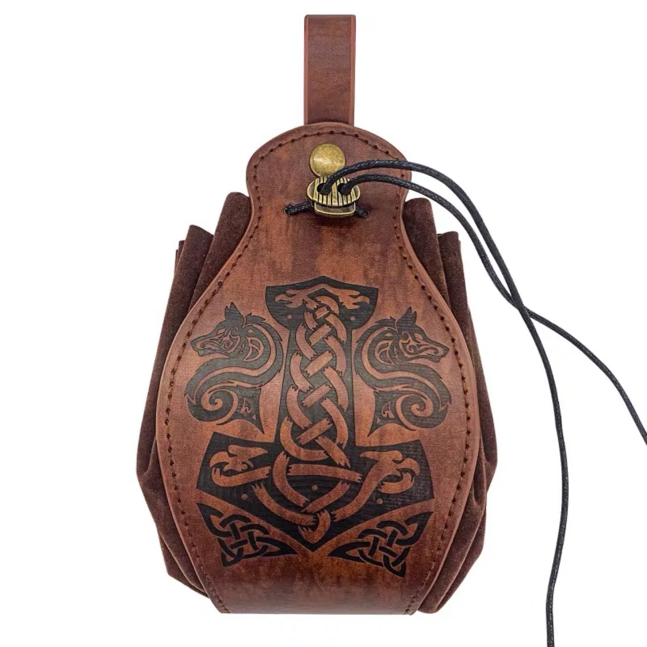 Medieval Fantasy Style Costume Accessories Celtic Knot Pattern Leather Belt Punk Fanny Pack Drawstring Coin Purse Skirt Clips Viking Knight Cosplay Props view 5