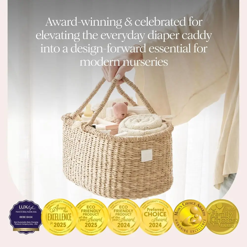 منظم علبة حفاضات الأطفال الفاخر - سلة من الأعشاب البحرية المصنوعة يدويًا مع مقسم من القطن - علبة الحفاضات الفاخرة والحسابات #3