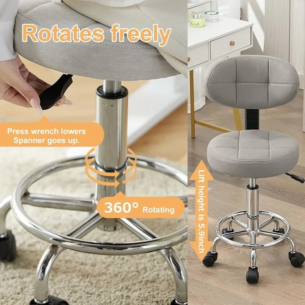 Salon Chair Rolling Stool Computer Chair with Low Back Height Adjustable Work Home Salon Drafting Swivel Task Chair W/Footrest