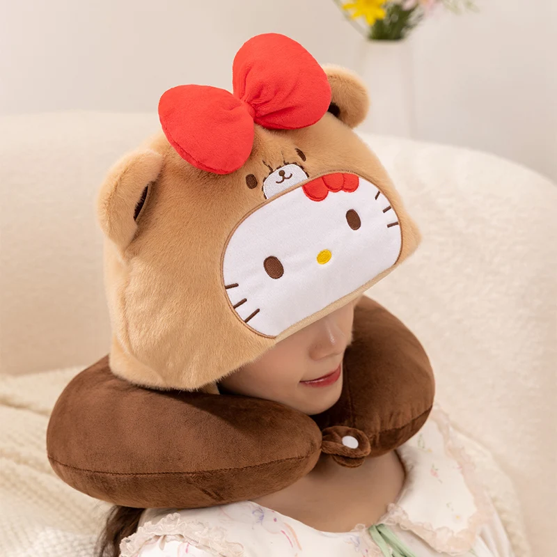 Poduszka w kształcie litery U z kreskówką, urocza pluszowa lalka kotek, miękka poduszka pod szyję na sofę, łóżko, poduszka podróżna do samochodu, samolotu, poduszka na lunch dla studenta.