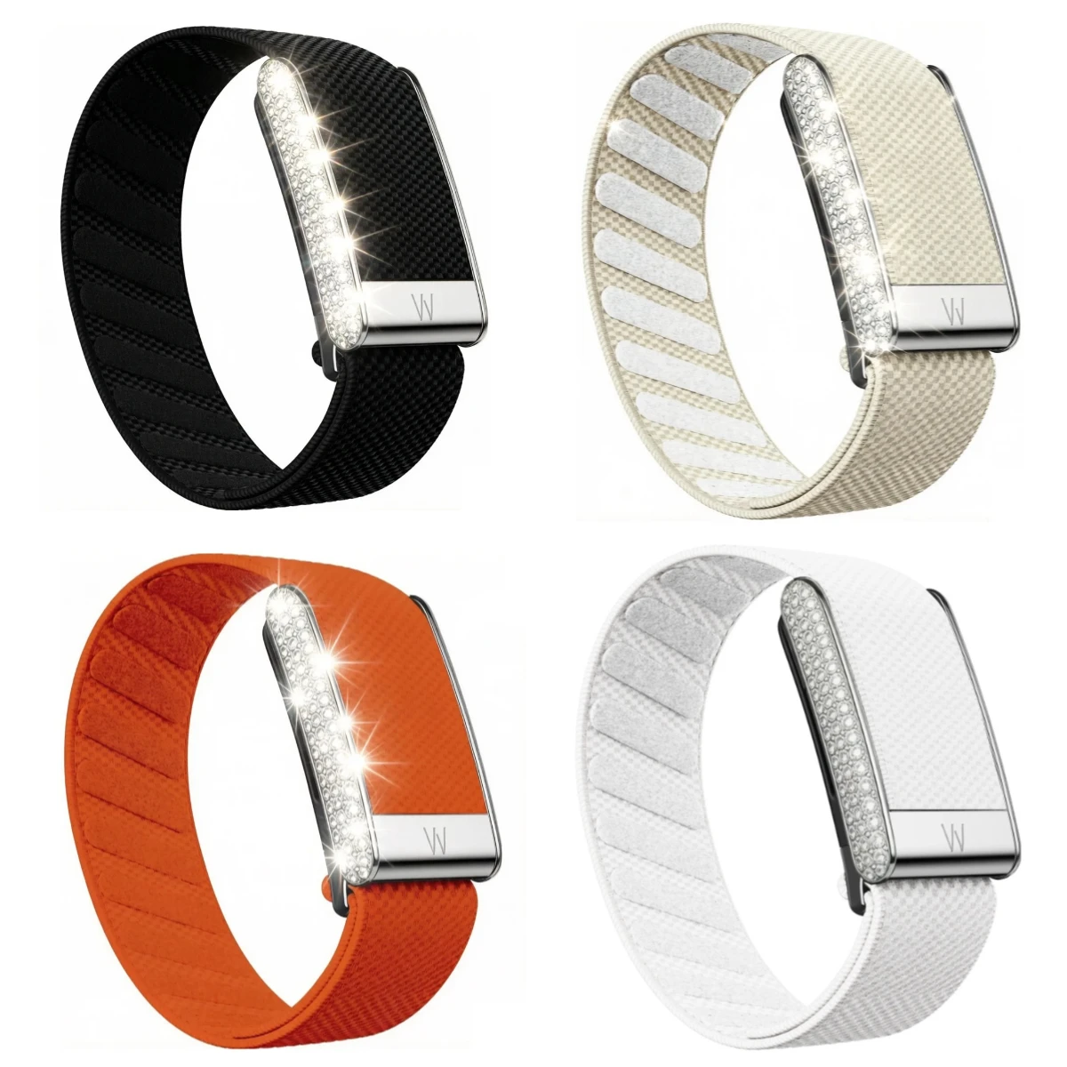 

Diamond-Embedded Whoop5.0 Nylon Woven Elastic Casual Wristband with Full-Diamond Bright Silver Metal U-Frame