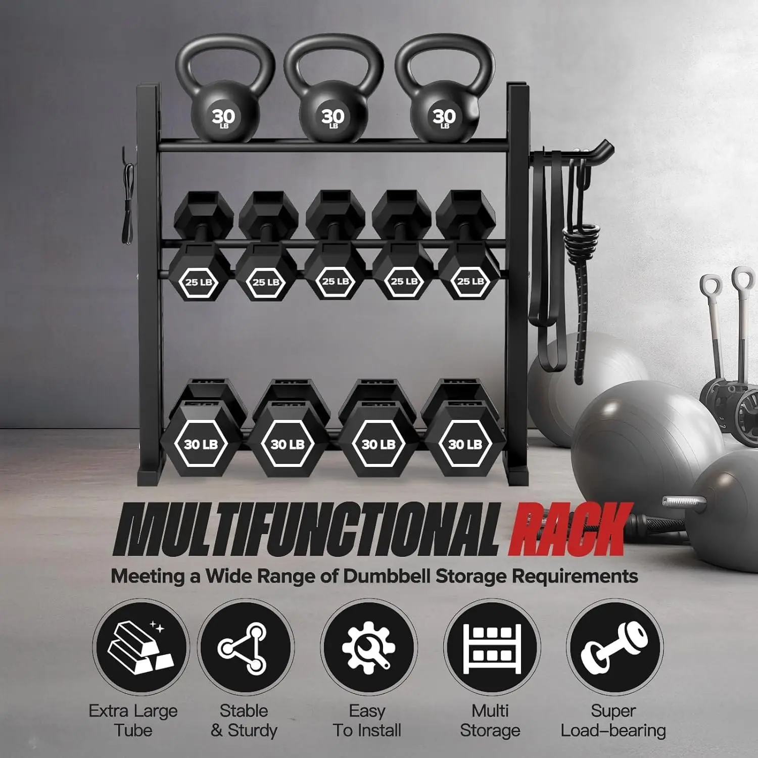 Home Gym Use, Steel Material, Silver Color, Adjustable Height, 1000LB Capacity 3-Tier Dumbbell Rack for Compact Storage - view 4