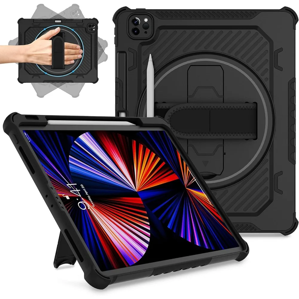 Case For iPad Pro 12.9 Air6 11 13 2024 360 Kickstand Hand Strap Pencil Holder Cover iPad 10.9