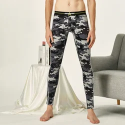 SEOBEAN-Men's Sexy Camouflage Side Strips Cotton Long Johns, Low Rise Thermal Underpants, New