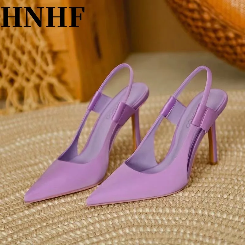 HNHF New 2024 Women Designer Brand Slingback Sandals Pointed Toe Slip on Thin High Heel Ladies Elegant Pumps Shoes Drss Sandals