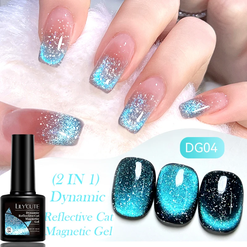 LILYCUTE Dynamische Reflecterende Kat Magnetische Gel Nagellak Losweken Glitter Gel Polish Kat Magnetische Nagel Gel Vernis Base Top Coat