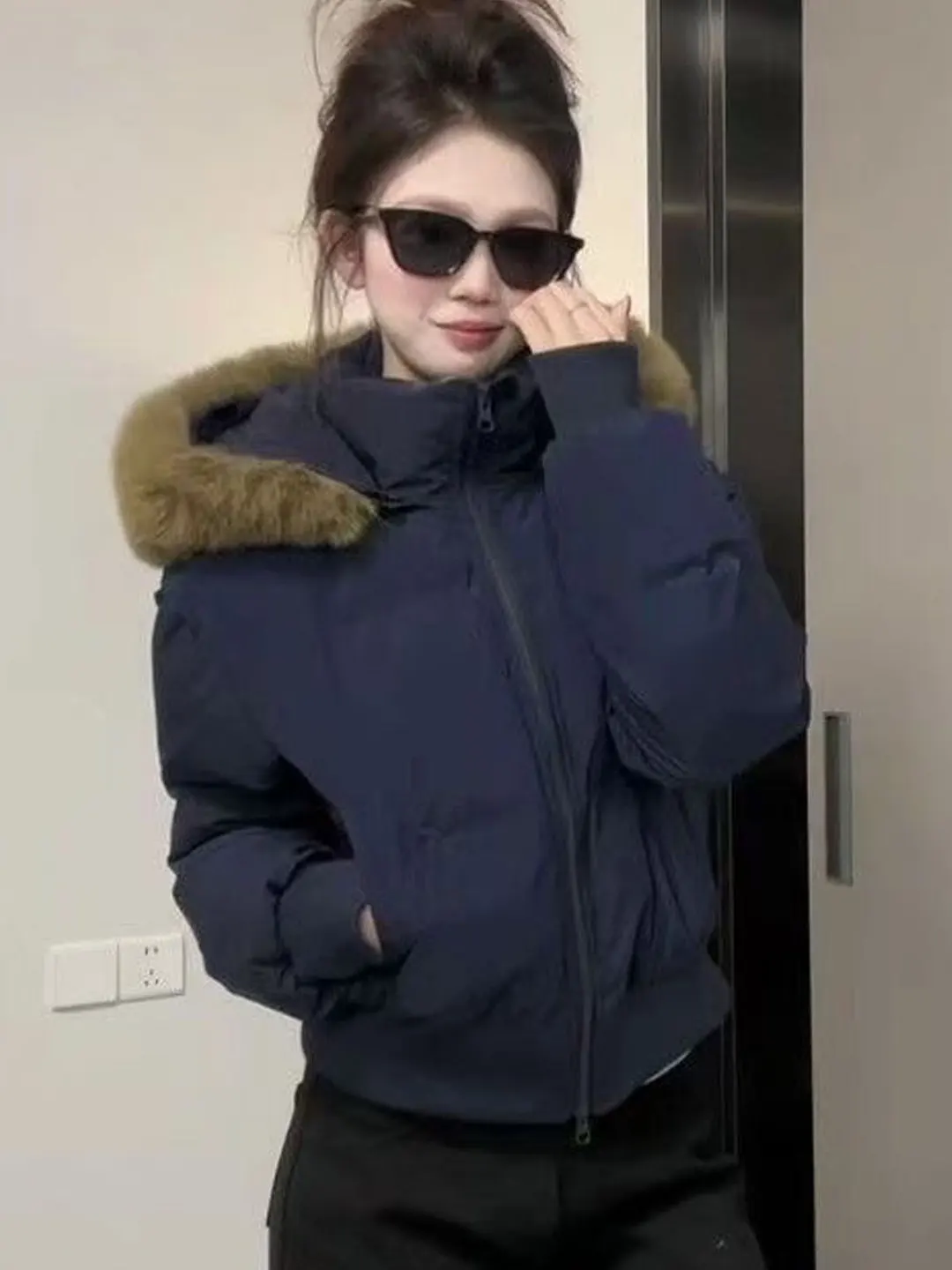 

Thiened Winter Coat American Sle Retro Hat with Fur Collar Cotton Clothes Warm Bread Sle ort Women's Jaet