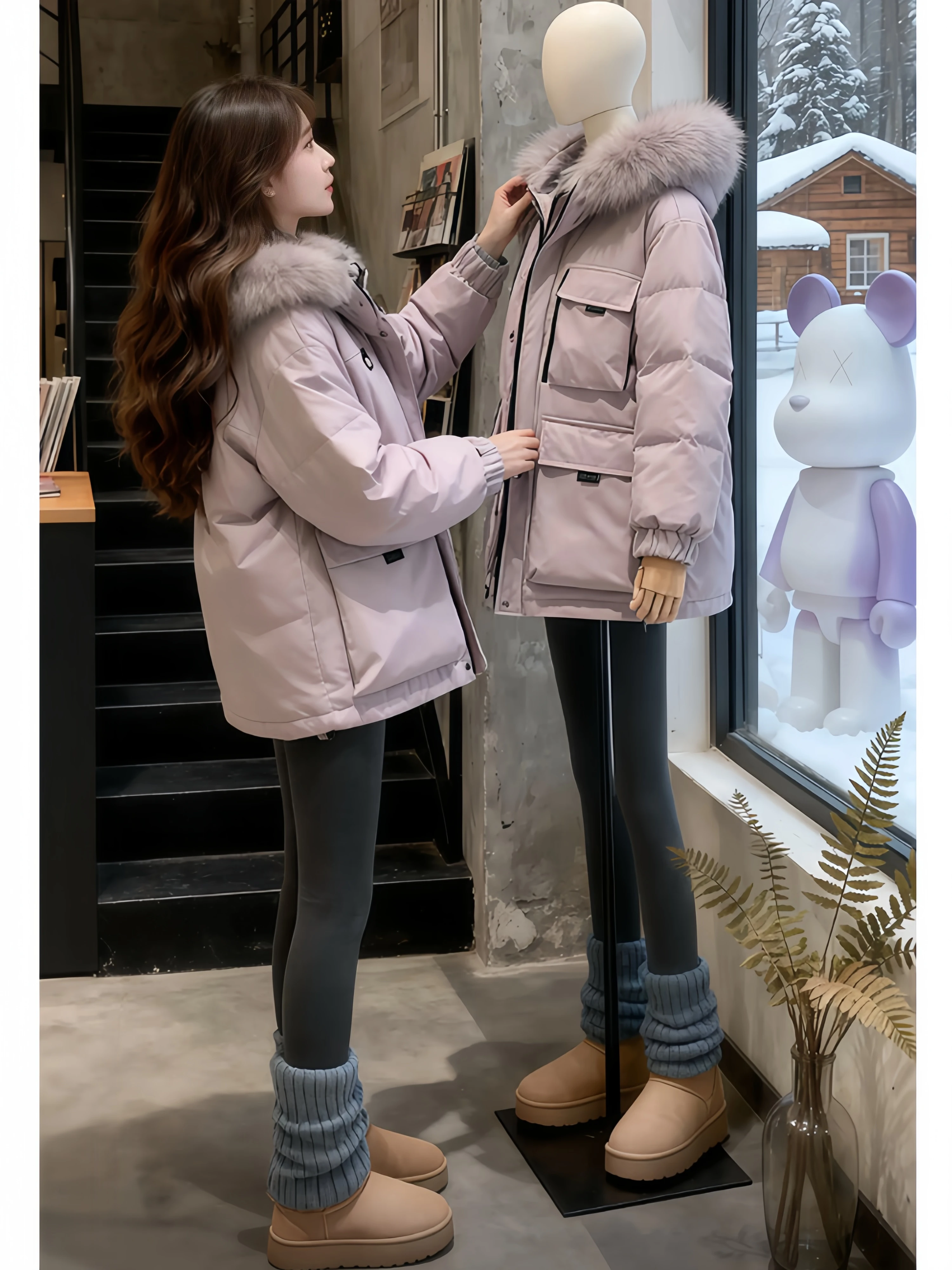 

Thickened Short Purple down Cotton Jacket Women's Winter New Korean Style Workwear Parka Windbreaker Outerwear Coat