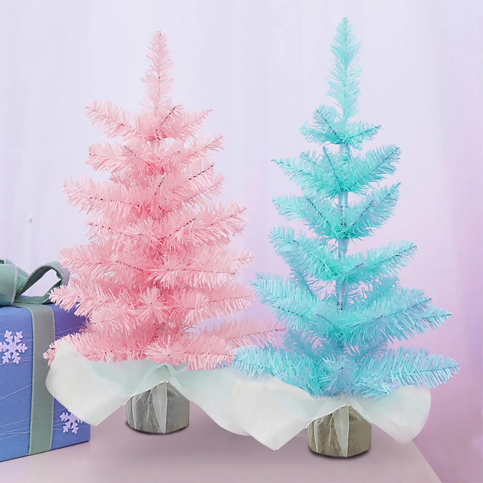 45CM Artificial Christmas Tree Pink Classic Xmas Pine Tree with Plastic Stand Artificial Christmas Decoration Accessories Gift