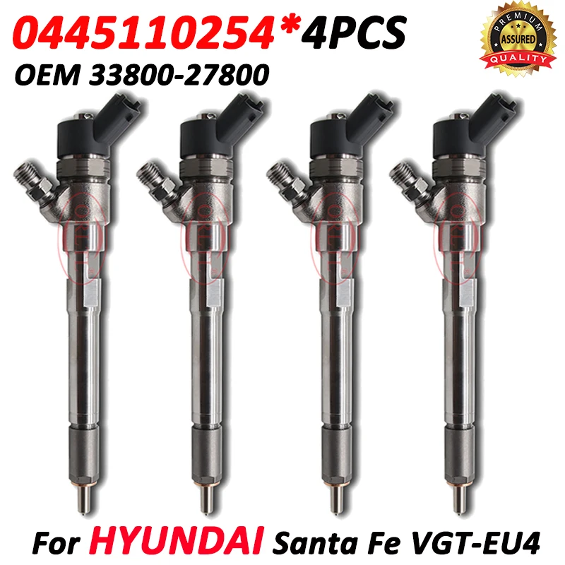 

4PCS Common Rail Injector 33800-27800 Diesel Fuel Spray Nozzle 0445110254 For Hyundai Santa Fe 3380027800 0986435155