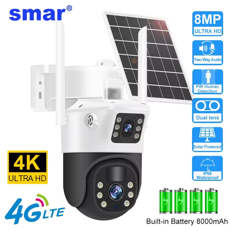 camera de vigilancia solar com cartao sim para exterior lente dupla ptz seguranca com pir deteccao humana cartao sim smar4k hd 5x 01