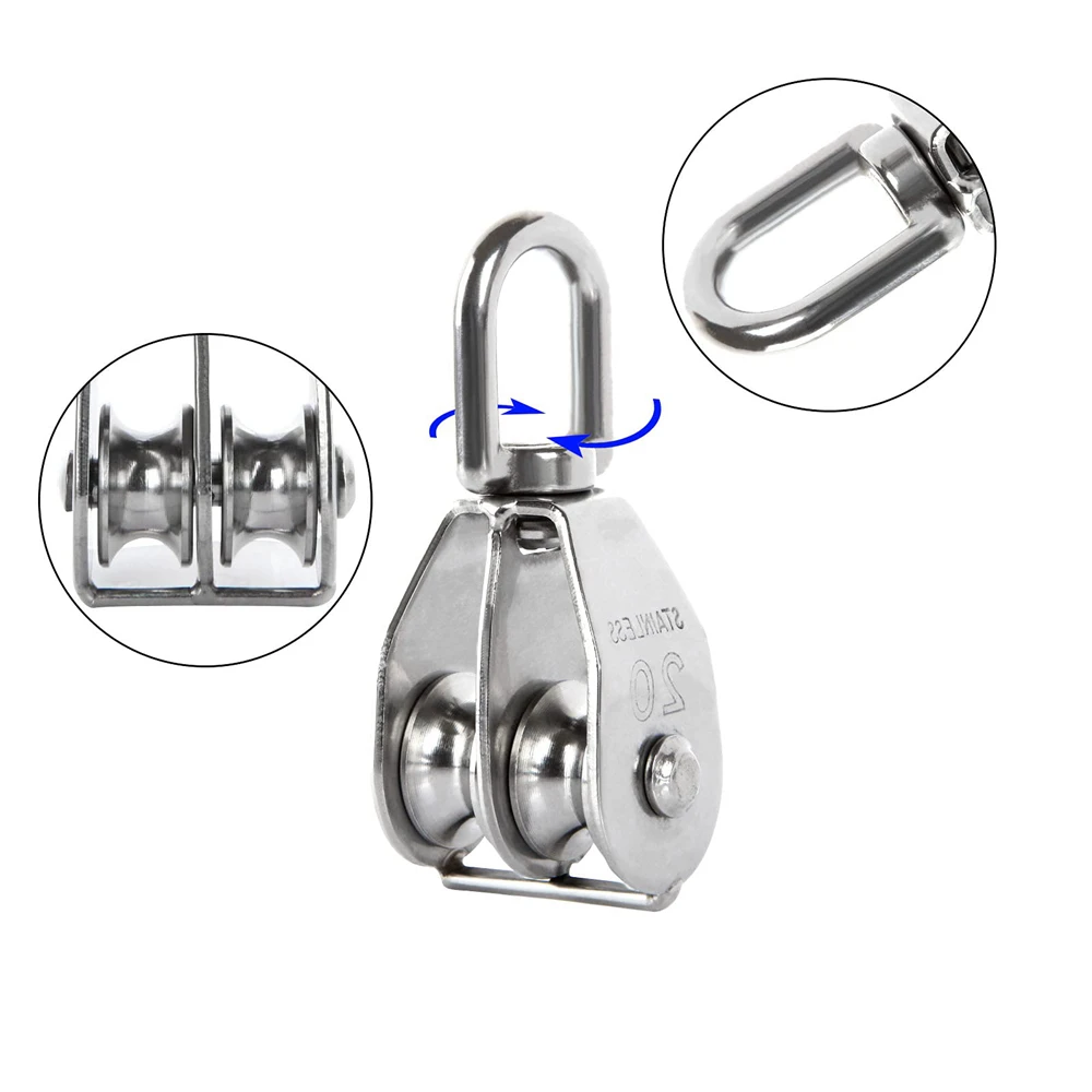 1 pz M20 sollevamento doppio blocco puleggia, rullo puleggia filo appeso 304 acciaio inossidabile fune gru doppio rullo puleggia pesante