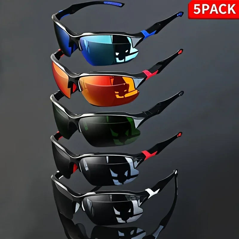 5-Pair Pack Semi-Rim Sports Sunglasses, Summer Men'S Shades Lightweight And Comfortable, Ideal for Driving, Riding, Fishing