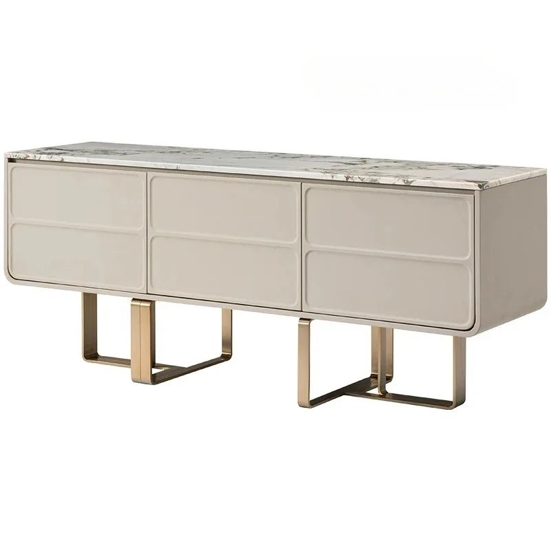 

Italian minimalist side cabinet high-end stainless steel modern light luxury marble luxury stone storage cabinet