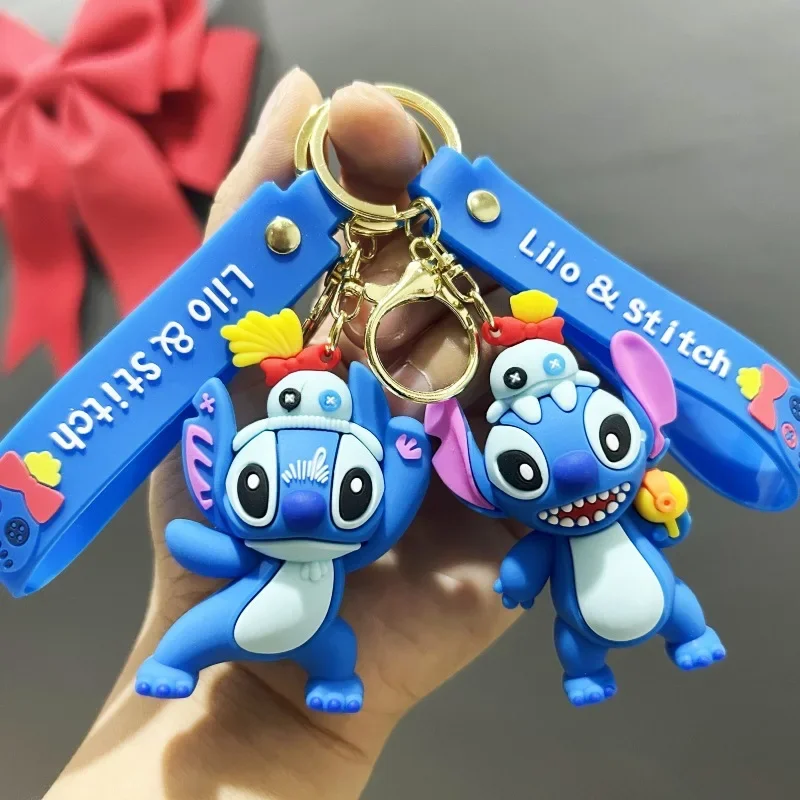 Disney Cartoon Cute Lilo & Stitch Silicone Pendant Keychain for Women Men Fans Kawaii Scrump Angel Keyring for Backpack Car Keys