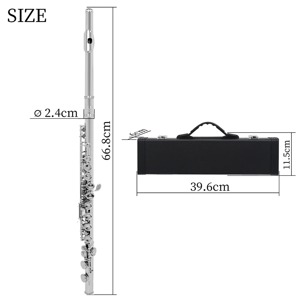 SLADE 16 Closed Open Holes C Key Professional Transverse Flute Concert Musical Instrument with Box Cleaning Cloth Stick Gloves