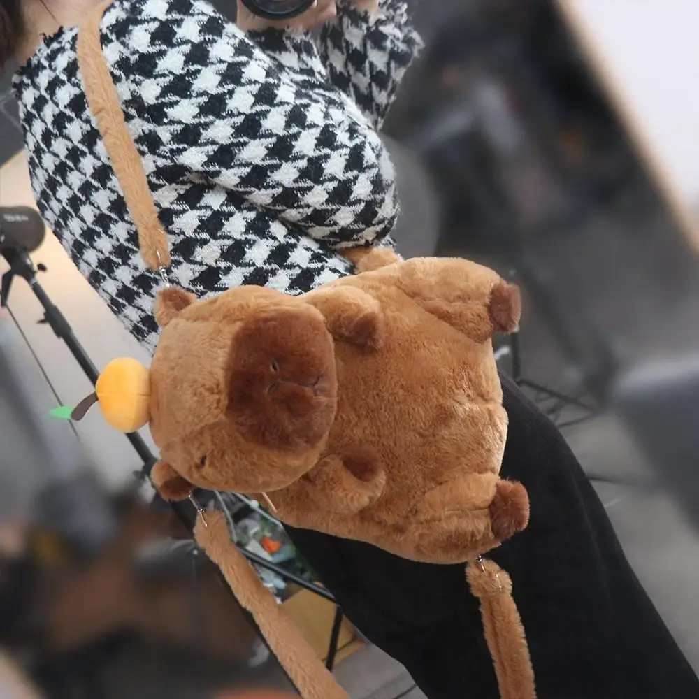 Pluche Capybara Capybara Pluche Rugzak Grote Capaciteit Dieren Cartoon Capybara Crossbody Tas Katoen Mode Capybara Pluche Tas