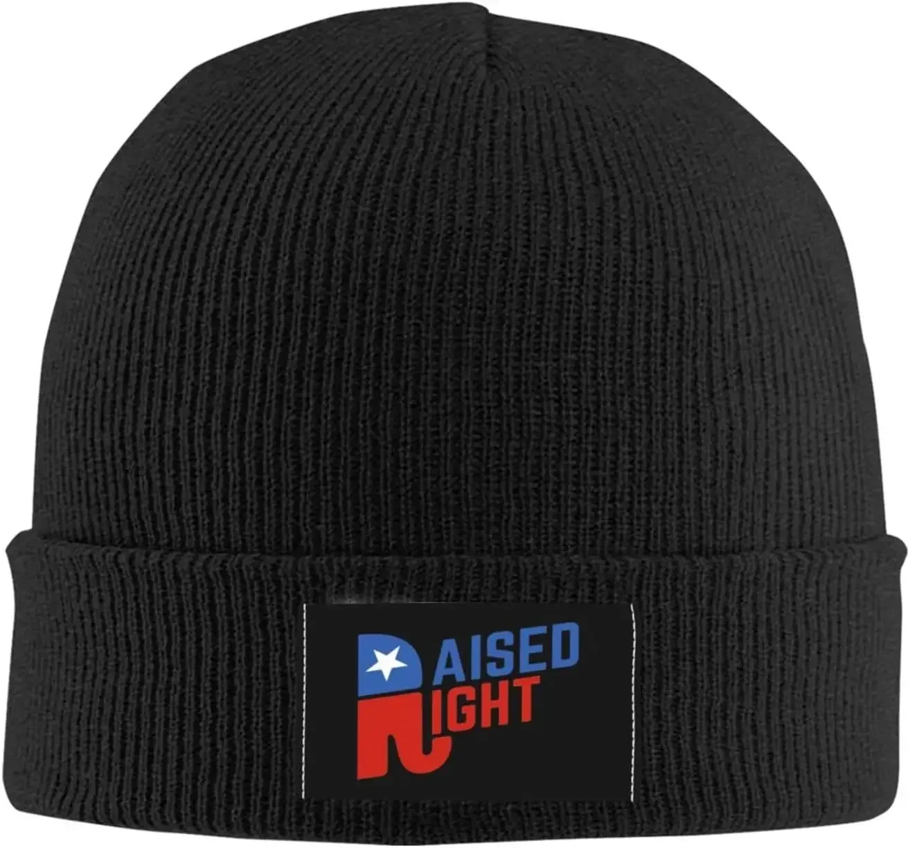 Raised Right Vintage Republican Beanie Hats Warm Chunky  Knit Hat Slouchy Skull Cap for Women Men Black