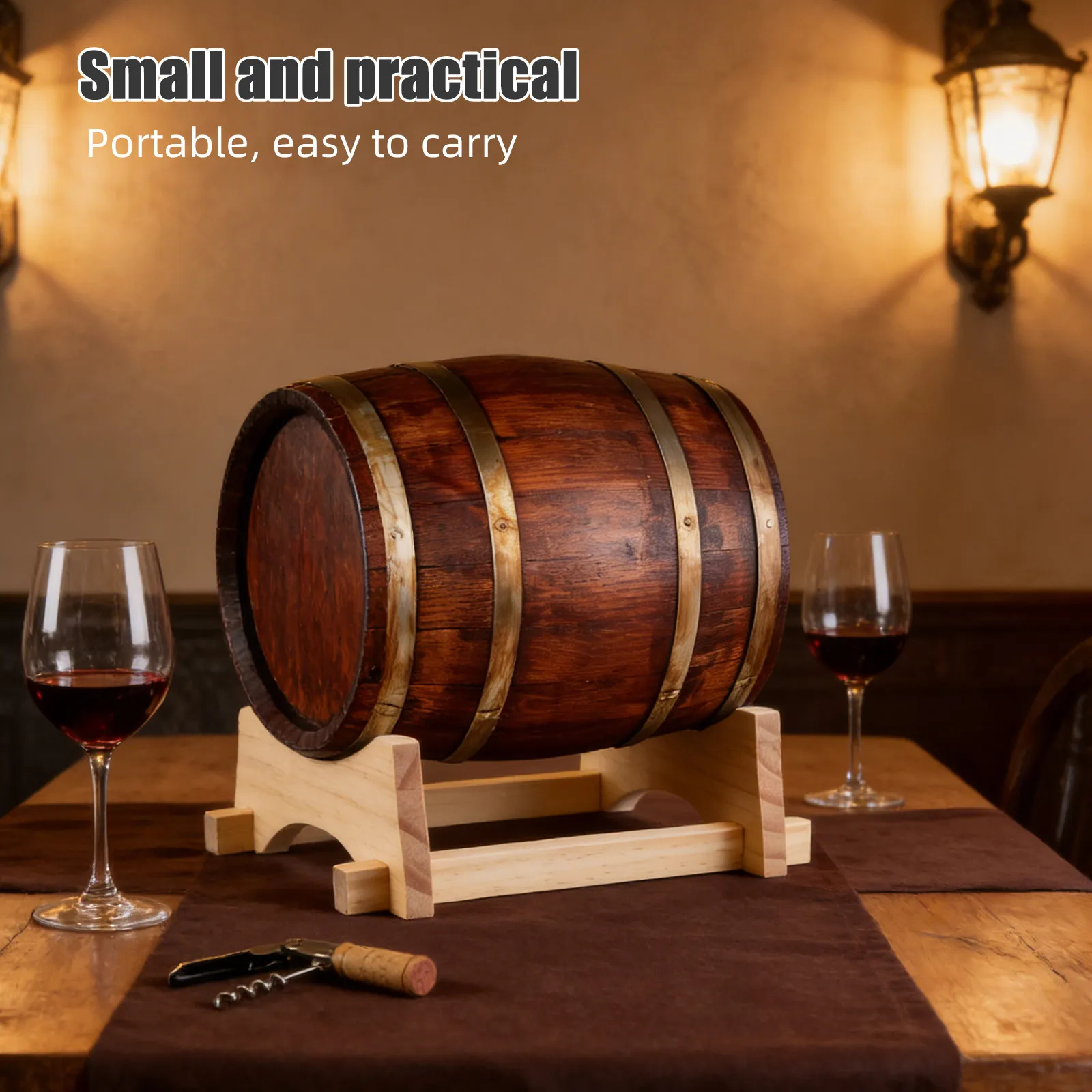 Wooden Beverage Dispenser Stand Oak Barrel Style Holder for Water Jug Wine Decanter Lemonade Pitcher Home Bar Party