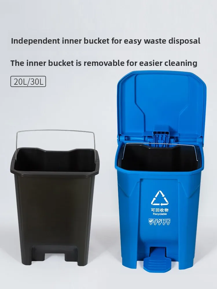 

Large Size Foot Pedal Kitchen Waste Bin 20L 30L Home Use Foot Tread Cover Type Plastic Garbage Can for Kindergarten
