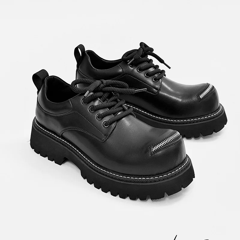 mens fashion punk DJ stage designer shoes lace-up genuine leather derby shoe big toe platform sneakers trendy cool footwear male