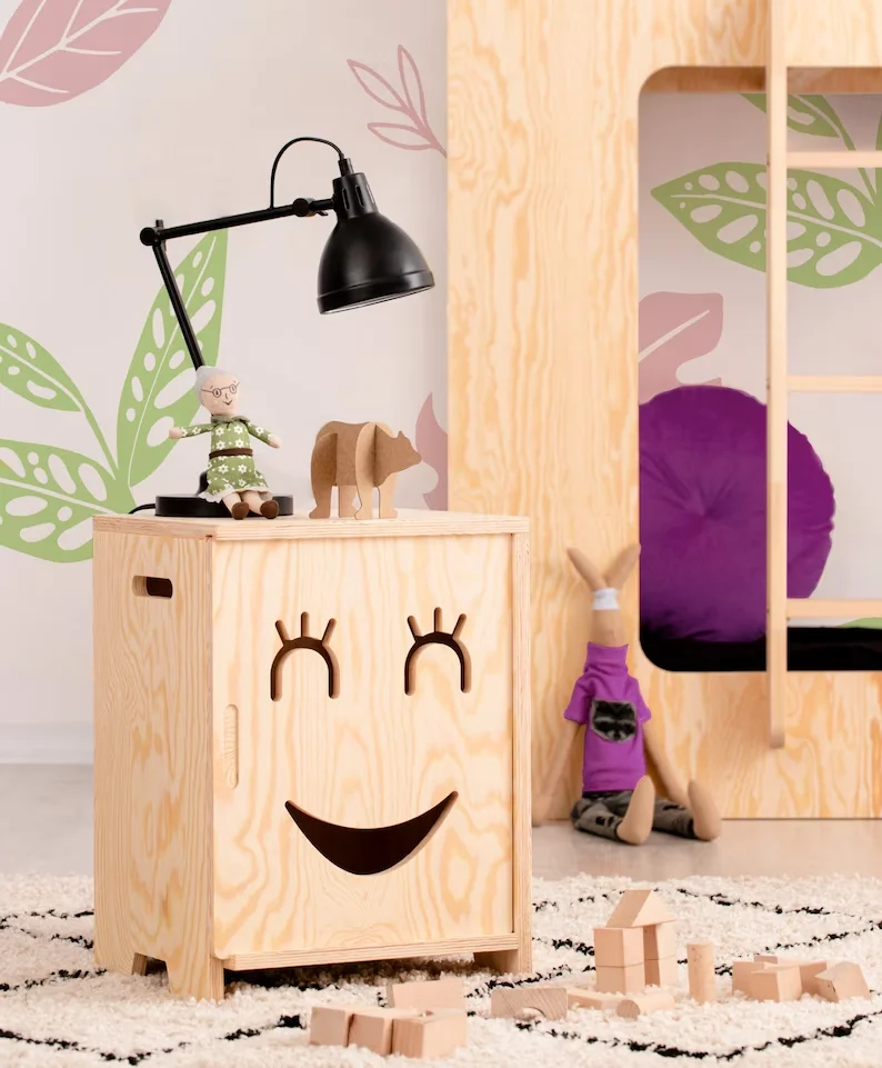 Mesita de noche de madera para niños, armario de almacenamiento de juguetes, muebles para niños