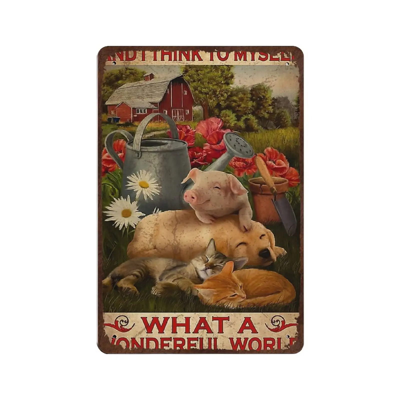 

Dreacoss Vintage Tin Sign,Metal Plate Decorative Sign,Pig Farmer What A Wonderful WorldT in Sign,Iron Wall Art Hanging,Wall Deco