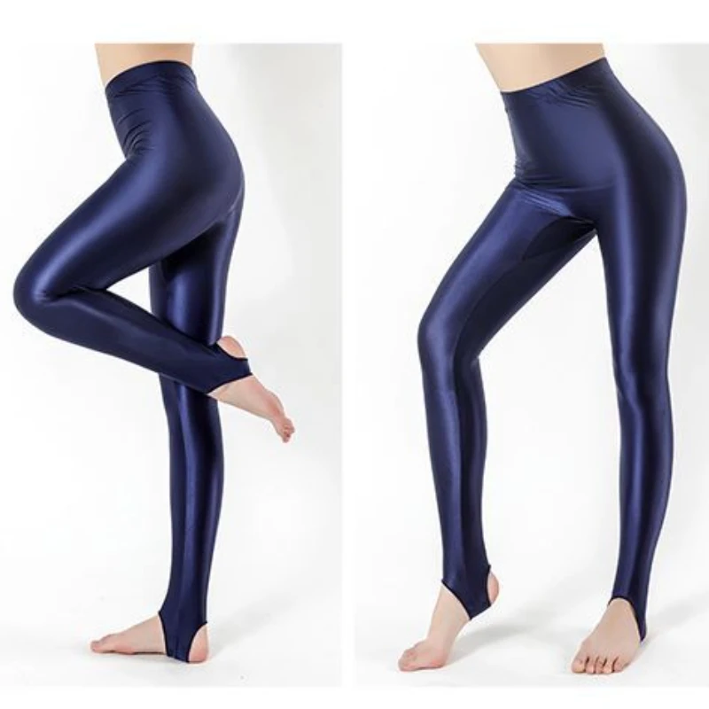 Glossy Satin Stirrup Leggings Women Summer Slim Fit Fitness Gym Leggings High Waist Yoga Sports Tights Casual Running Long Pants