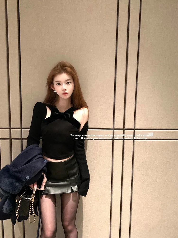 Vestido Ne DOGGYQIN Serie Miu con Lazo en el Cuello y Espalda en U, Falda Corta para Mujer, Otoño Invierno, Color Puro, Es...