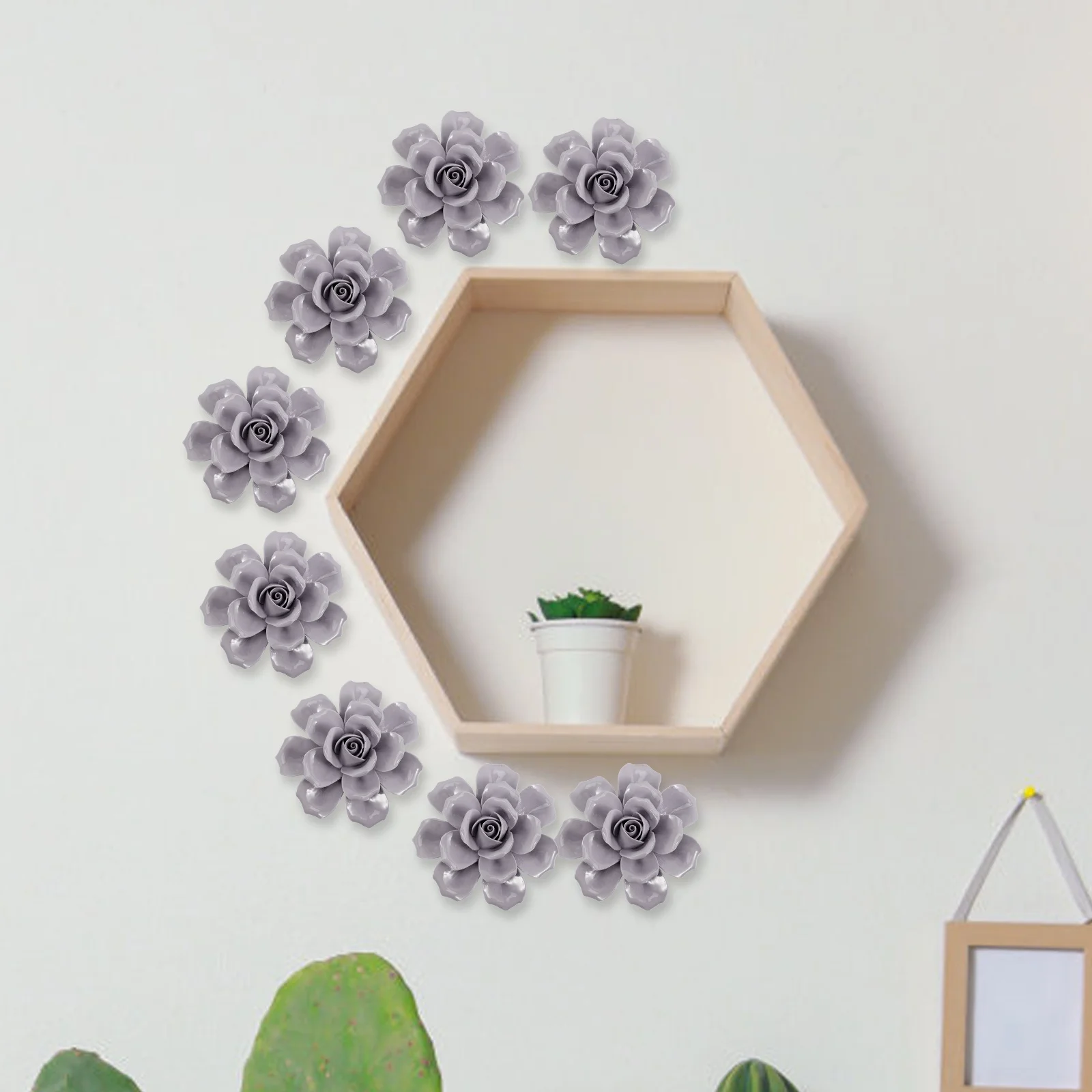 

Ceramic Flower Wall Hanging 3D Rose Decorative Sculpture Vintage Color for Bedroom Office Outdoor Wall Ornament