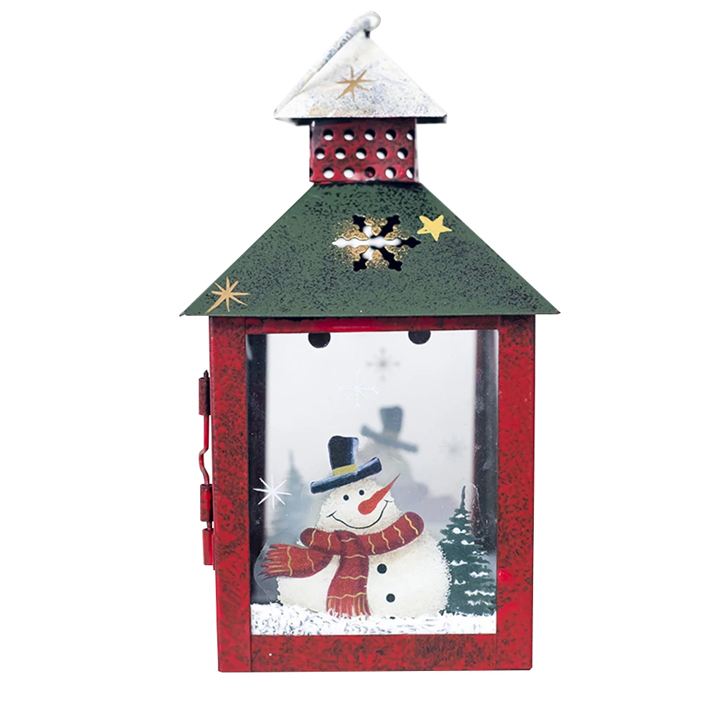 

Holder Decoration Small Size Iron Lantern Indoor Rustic Home Christmas Red Snowman
