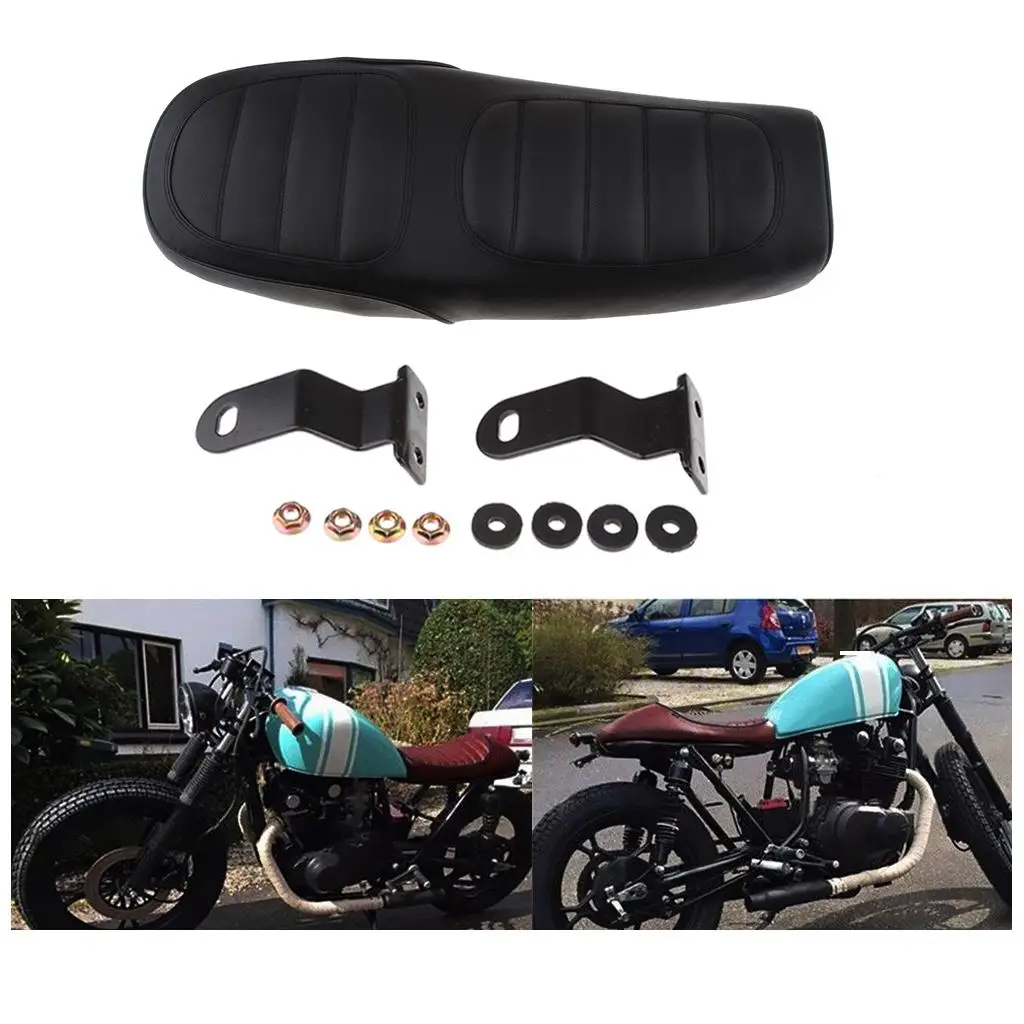 63cm Long Motorcycle Cafe Racer Retro Vintage Seat Flat Brat Saddle Cushion (Black)Car Accessories