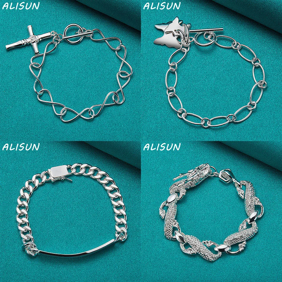 

ALISUN 925 Sterling Silver Bracelets For Women Men Anniversary Gift Popular Wild Fashion Romantic Jewelry