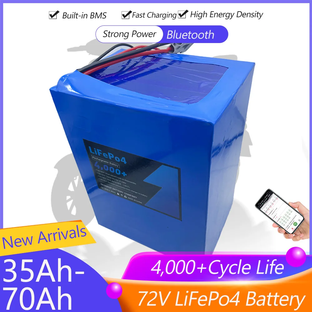 72v 35Ah 50Ah Lifepo4 Lithium Battery 70Ah 80Ah Bluetooth BMS APP for 3000W 5000W 6000W Scooter Ebike Motorcycle