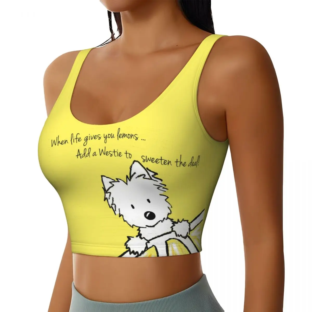 Custom High Impact Life Lemons Westie Dog Sports Bra Women's West Highland White Terrier Gym Workout Yoga Crop Top