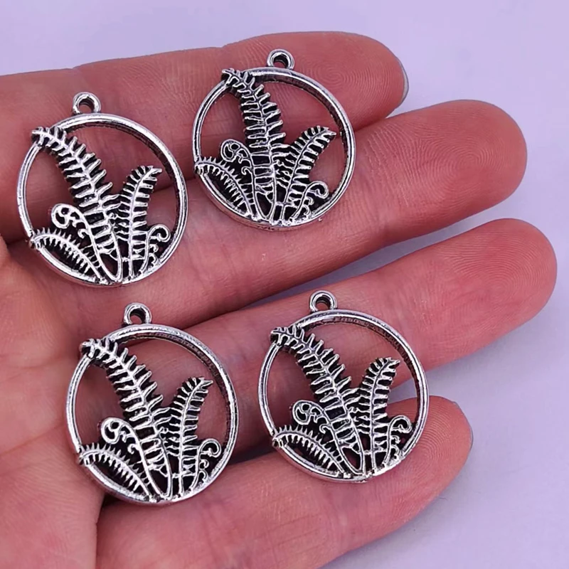 

50pcs ancient silver-color cute ferns charm for women DIY