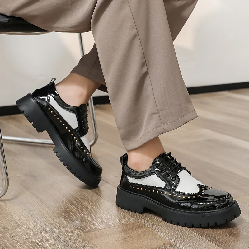 

Модные мужские туфли на платформе, легкие и удобные, с широким носком, на шнуровке, для бизнеса и офиса, брендовые, размеры 38-46