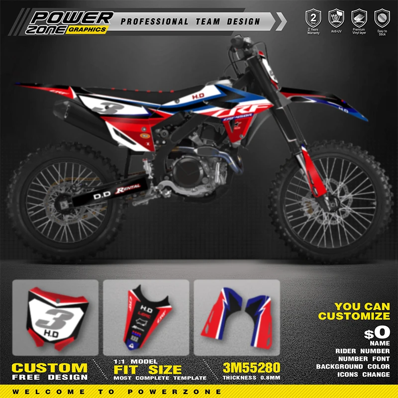 PowerZone Full Graphics Background Decals Stickers Kit For HONDA CRF450R 2021 2022 2023 CRF250R 2022 2023 2024 Motorcycle 132