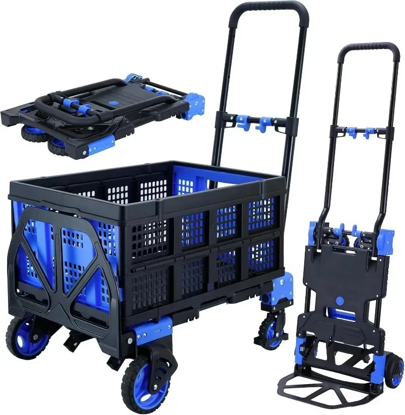 Multifunctional 2 In 1 Foldable Handcart 4-Wheel Enclosed Platform Dolly With Retractable Handle Manual Push Hand Truck