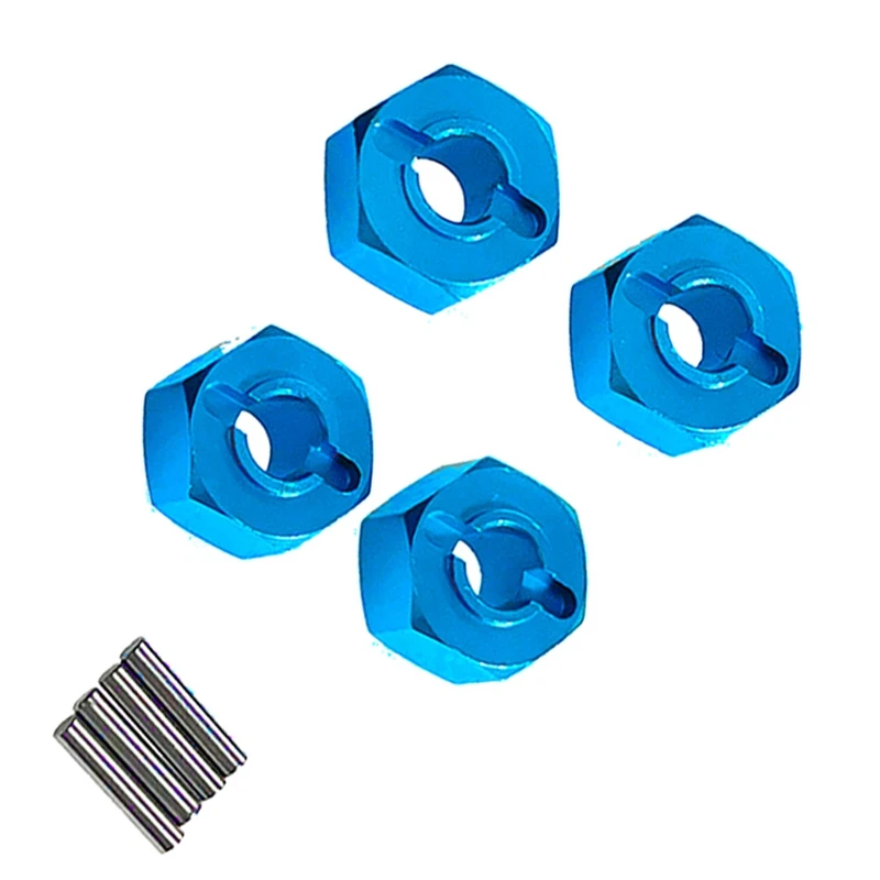 4-Pack Blue Hex Wheel Connectors, 12Mm, For MJX Remote Control Cars 1/14 1/16 14210 14303 16207 16208