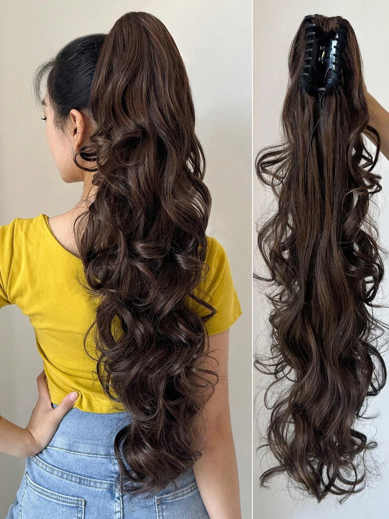 32 Inch Long Body Wave Ponytail Hair Extension Synthetic Heat Resistant Claw Curly Wavy Ponytail Hairpieces For Women