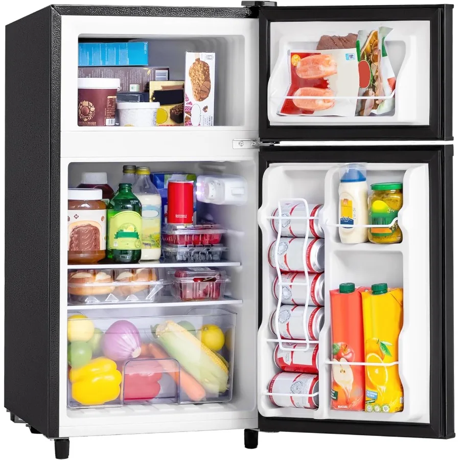 3,5 Cu.Ft Mini-Kühlschrank mit Gefrierfach, 2-türiger kompakter Kühlschrank mit 7-stufig verstellbarem Thermostat, ideal für kleine Räume I