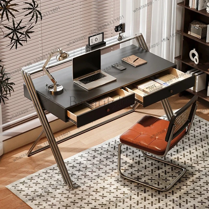 New stainless steel desk medieval style study writing desk home creative office fashionable high-end