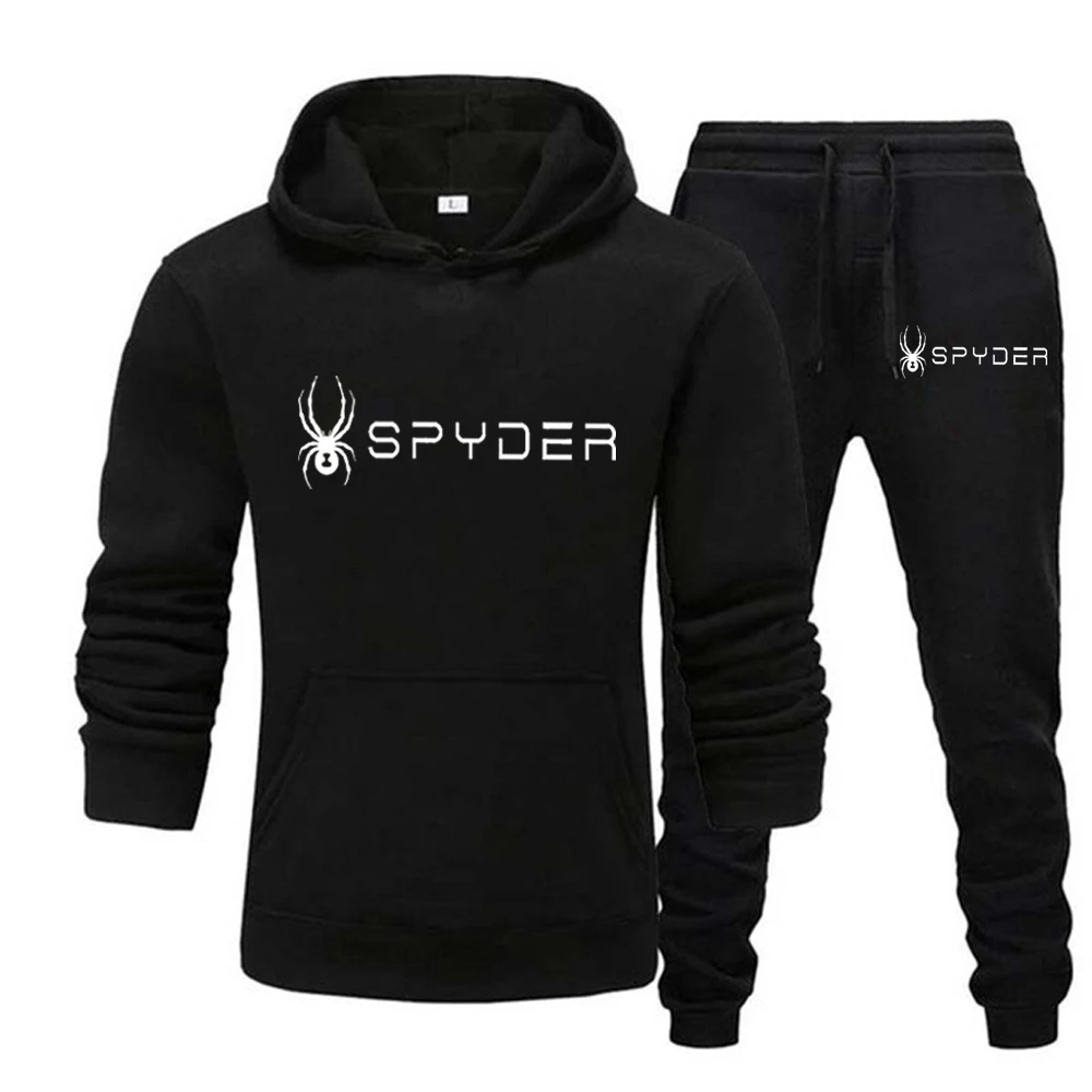 SPYDER Men Hoodies Two Piece Sets High Quality Printing Hooded Sweatshirt Sweatpants Casual Suit Outwear and Trousers